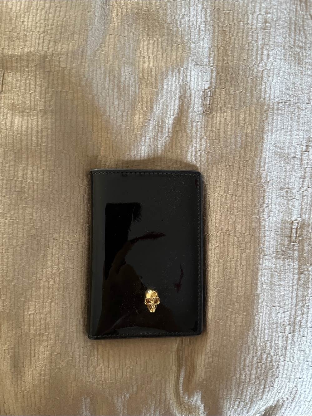 Alexander McQueen Black Patent Card & Key Holder with Gold Skull